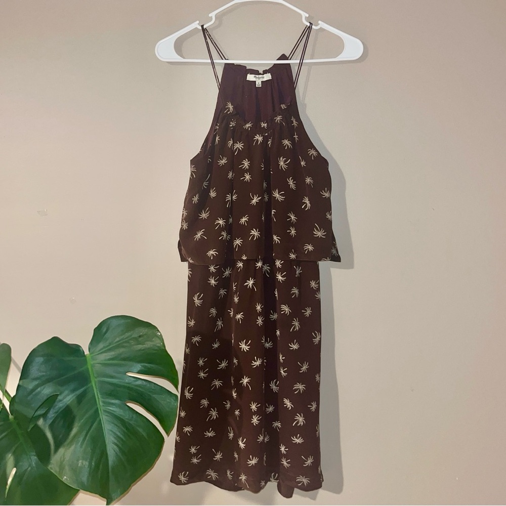 Madewell Dreamdrift Overlay 100% silk Dress with Palm Print Sz 0